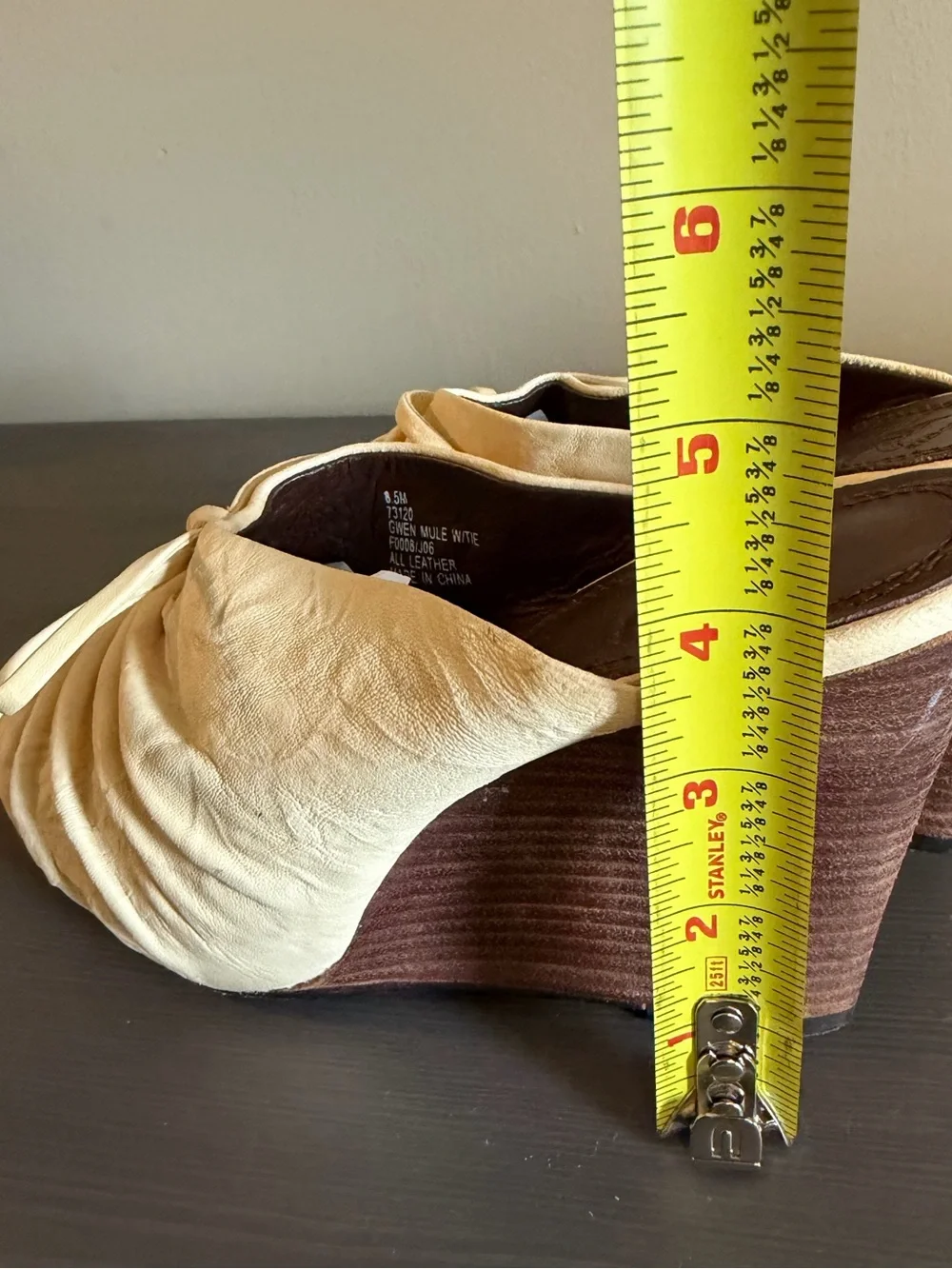 Frye Women’s Gwynn Leather Cream Lace-Up Wedge Mules
